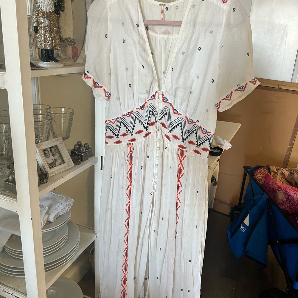 FREE PEOPLE Real Romance Embroidered  Dress Floral M